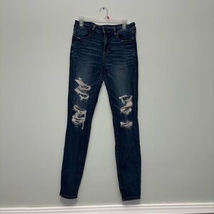 Women's American Eagle Distressed Blue Skinny Jeans size 12L